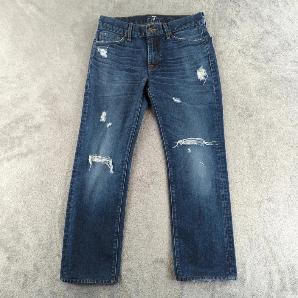7 For All Mankind Jeans Mens 31 (Fits 32x28) Blue Faded Distressed Straight USA